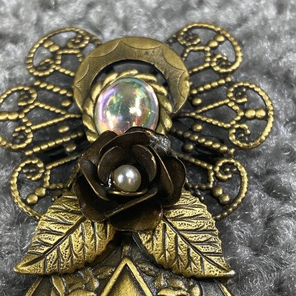 Angel Pin Brooch Marked KC Vintage Gold Tone Halo Rose Flower Guardian Christian - Picture 3 of 13